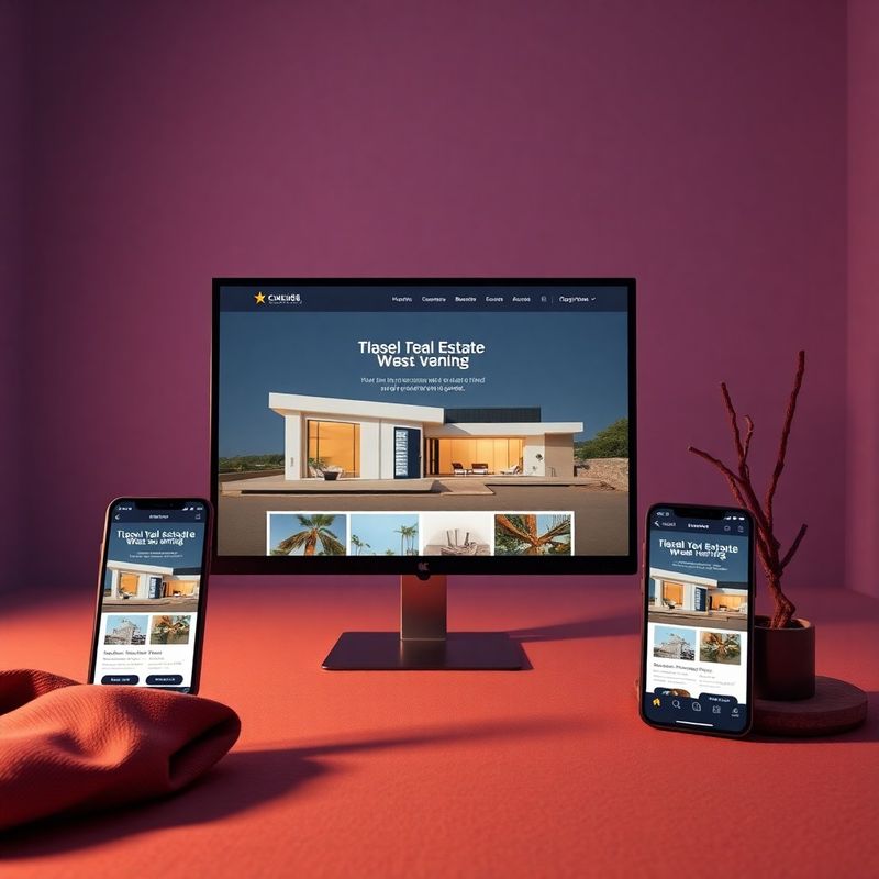 Sito web immobiliare mostrato su monitor e smartphone in studio